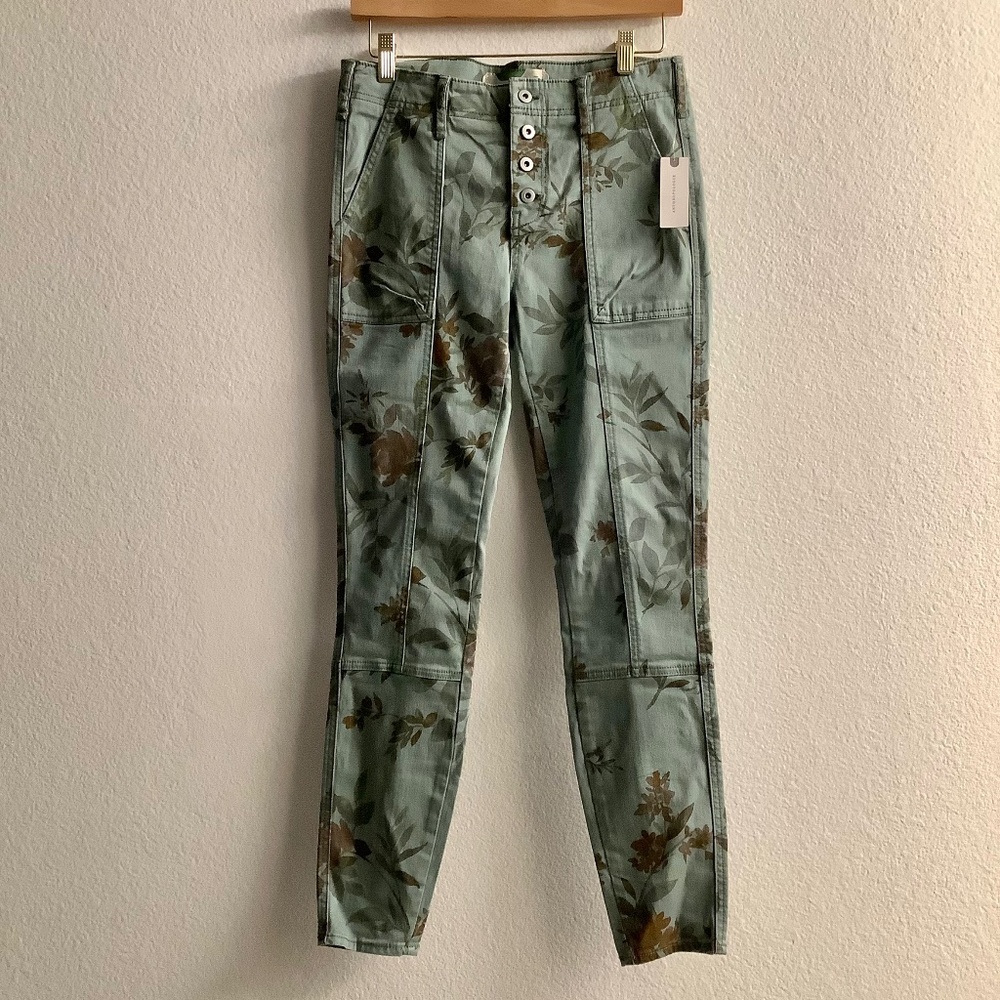 New Anthropologie Olive Green / Leaf Design Pants Size 26
